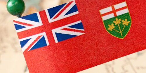 a map of Ontario with an Ontario Flag