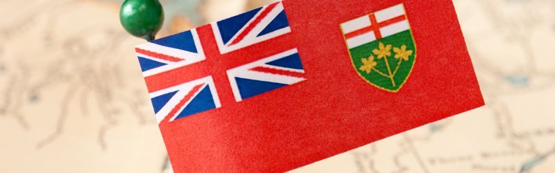 a map of Ontario with an Ontario Flag