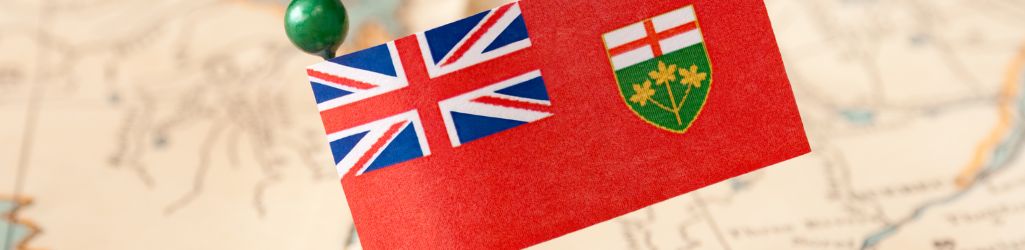 a map of Ontario with an Ontario Flag